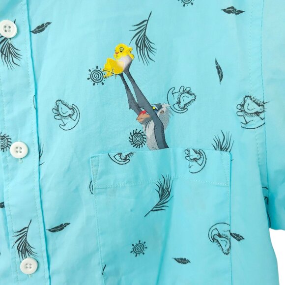 Disney The Lion King Woven Button Front Shirt Adult S Simba Rafiki Short Sleeve - Picture 6 of 16